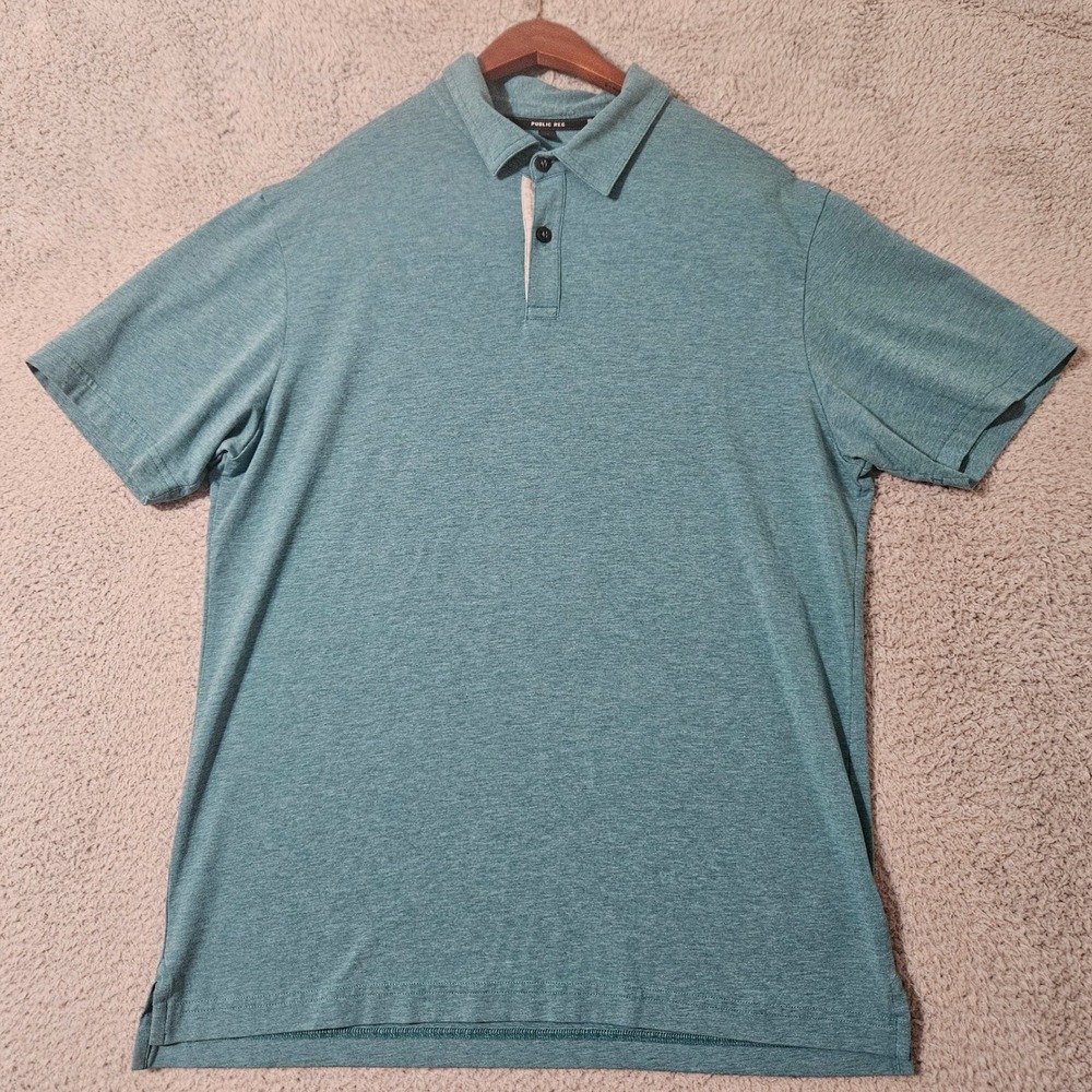 Public Rec Polo Shirt Mens Sz Large Blue Heather Cotton Stretch Sports Collared